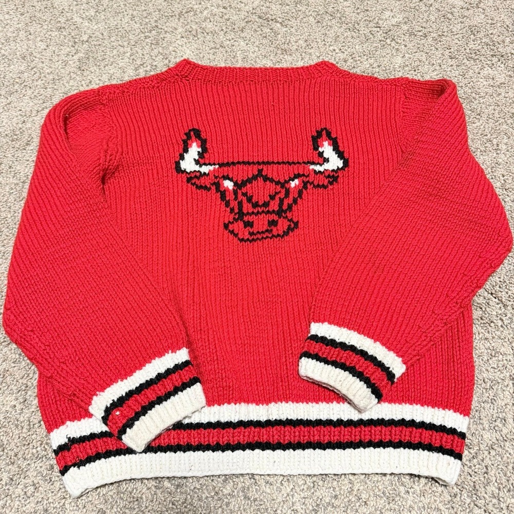 Vintage Chicago Bulls Sweater Youth 10/12 Red Knit Crewneck‎ NBA